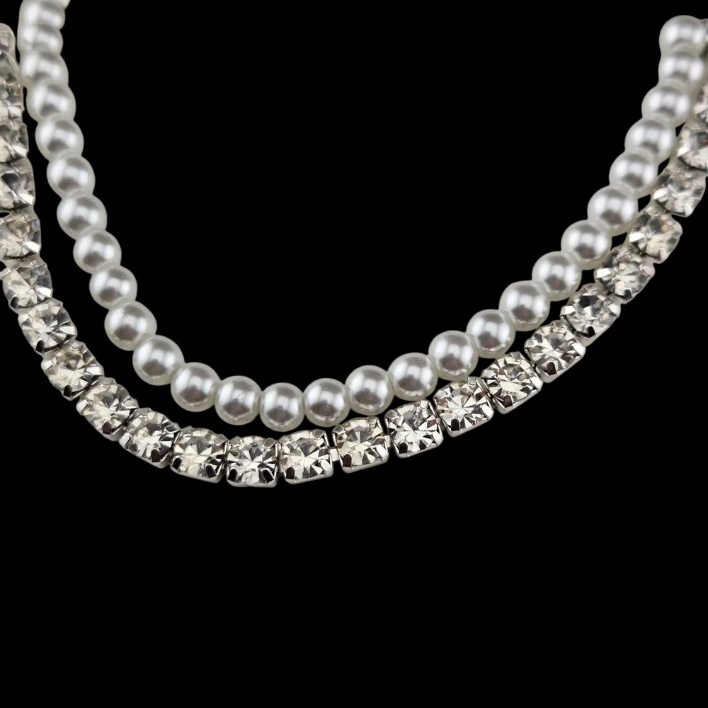 Faux Pearl & Rhinestone Double Strand Anklet